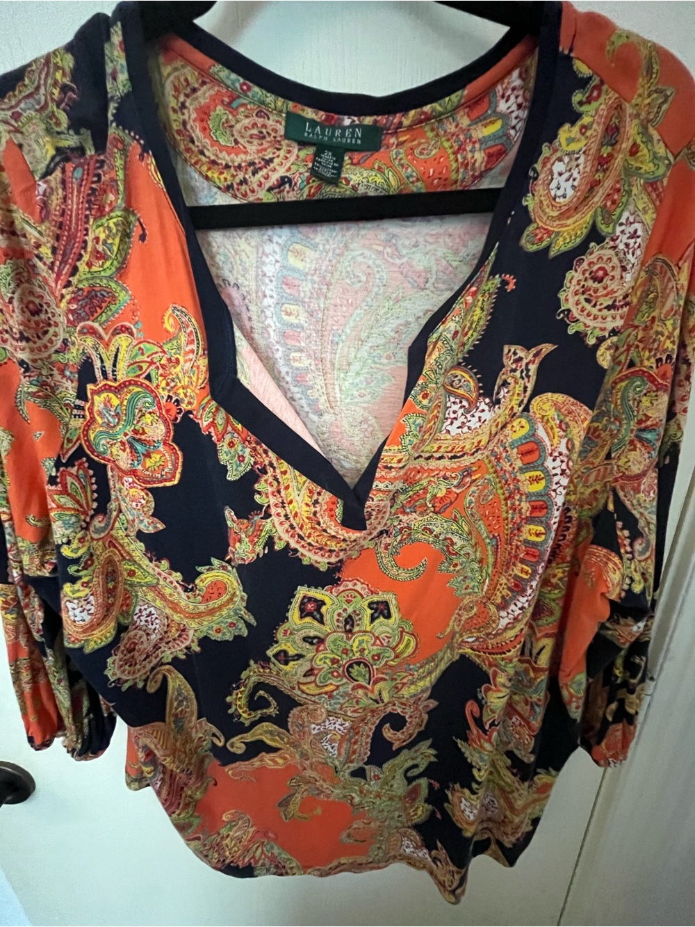 Ralph Lauren Orange & Navy Paisley V-Neck Tunic